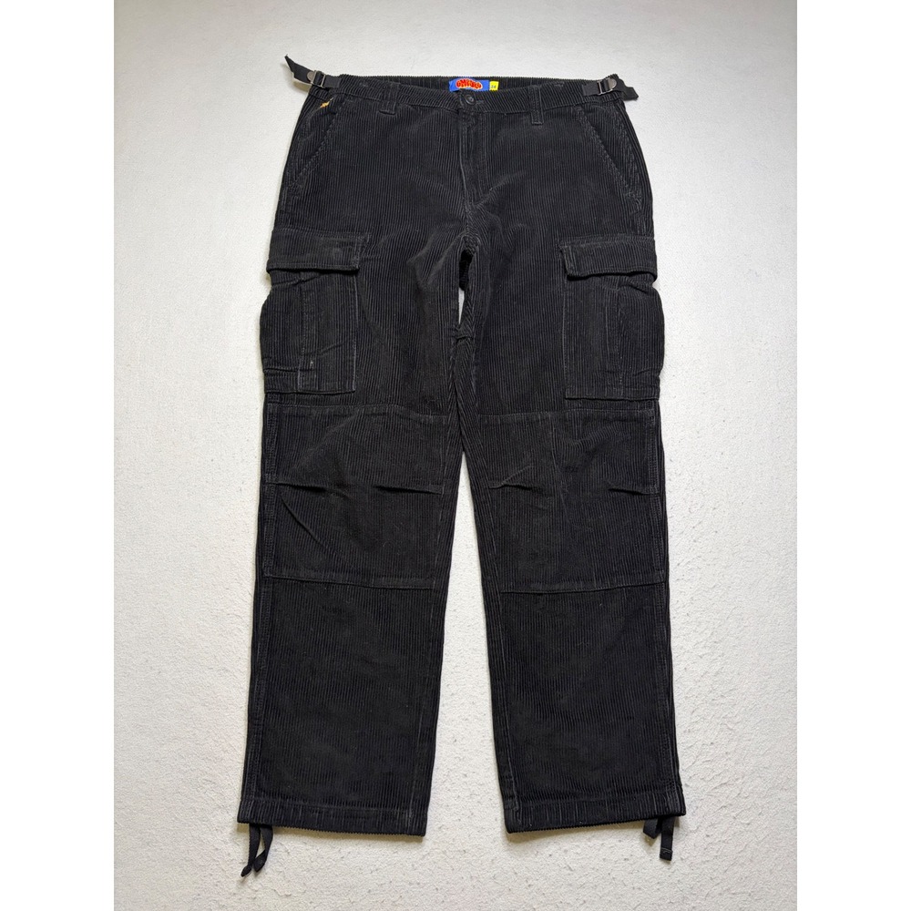 Empyre Cargo Pants Mens‎ 34 Black Corduroy Y2K Relaxed Fit Skate Utility Pockets